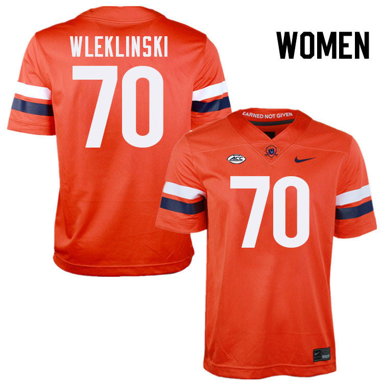 Women Virginia Cavaliers #70 Dane Wleklinski College Football Jerseys Stitched-Orange